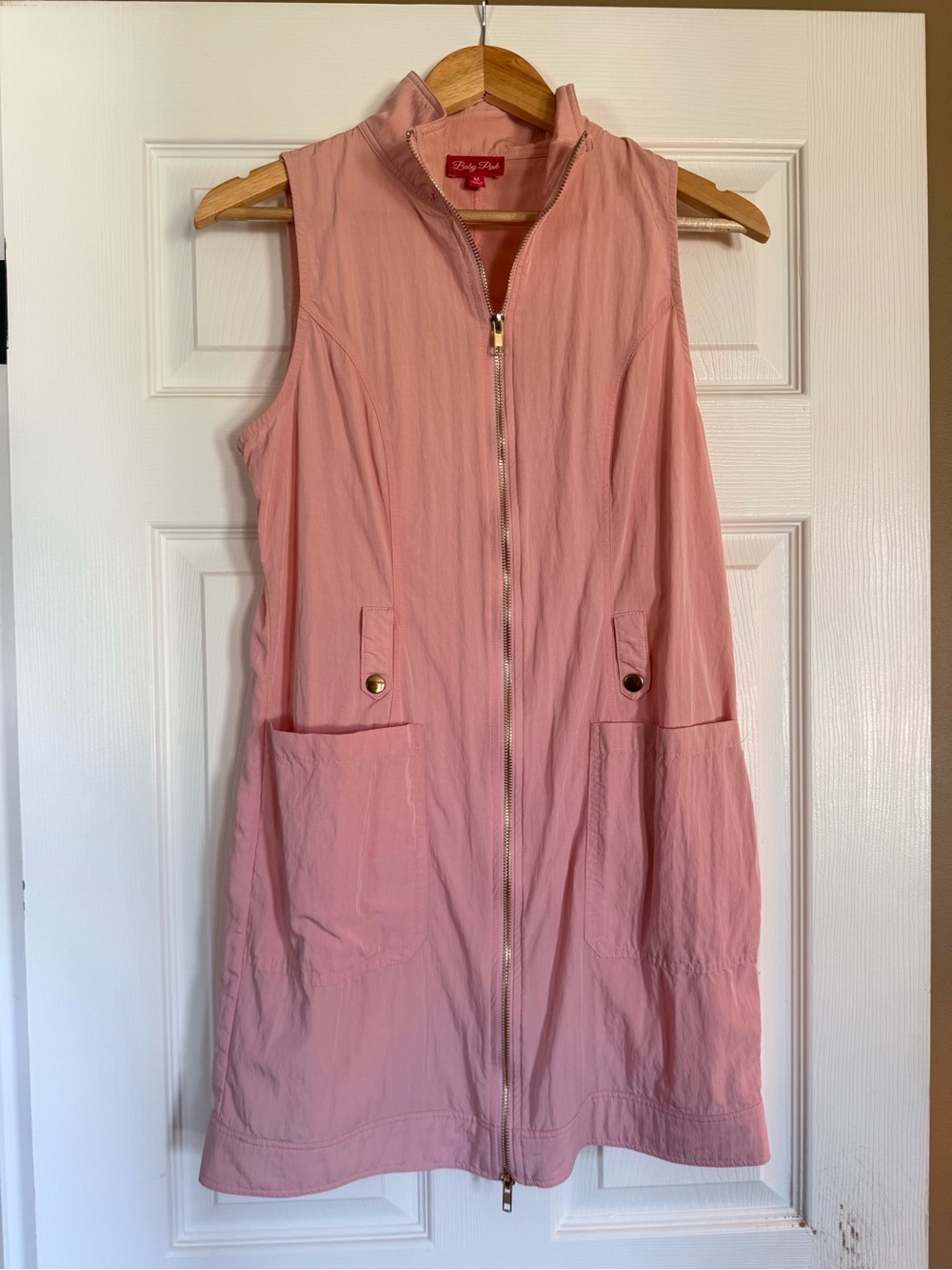 Blush Pink Sleeveless Zip Front Shift Dress